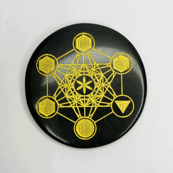 Black Agate Metatron Cube Carving Plate